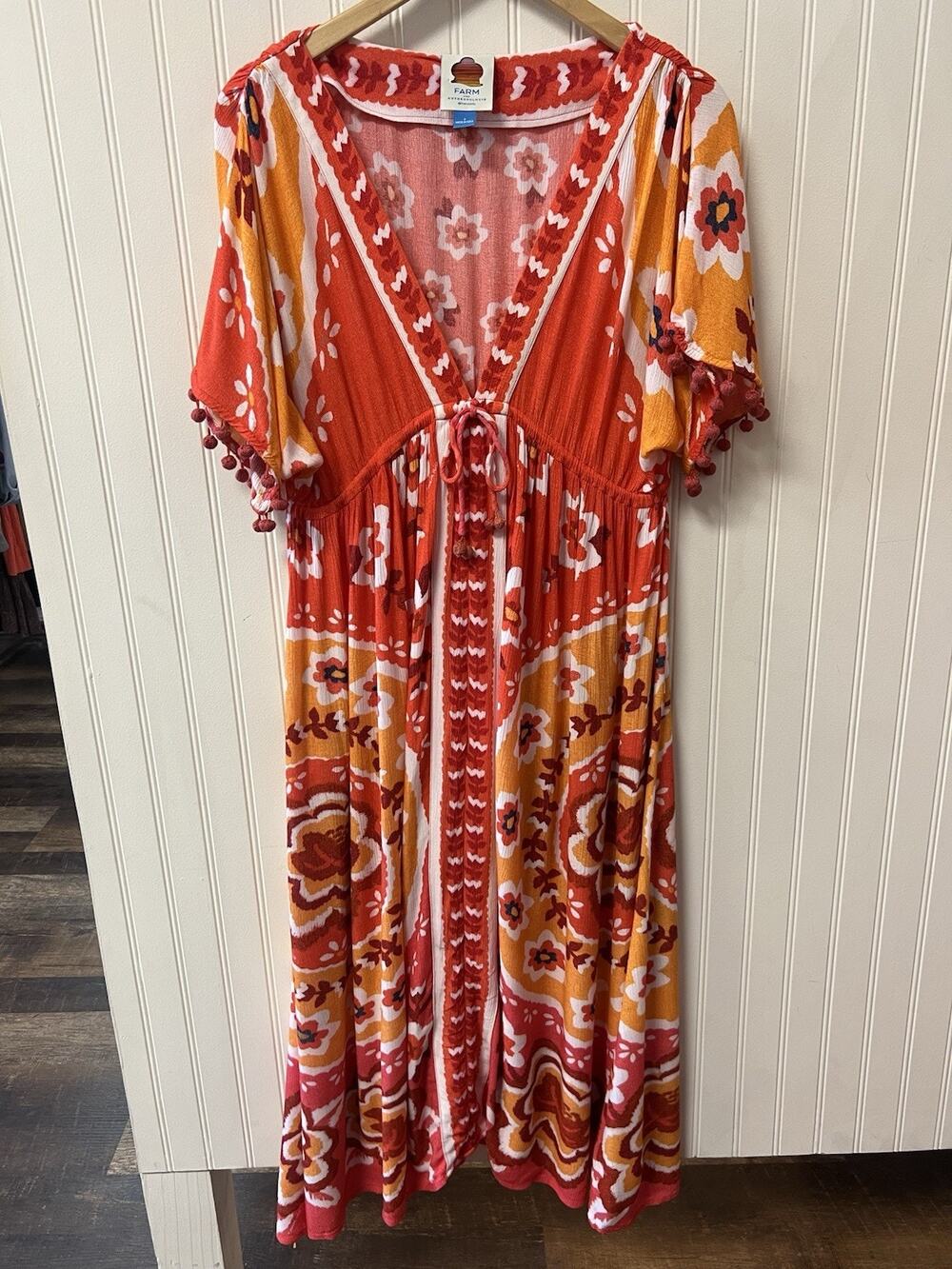 Farm Rio V Neck Cover Up Maxi Dress Adjustable Waist Small